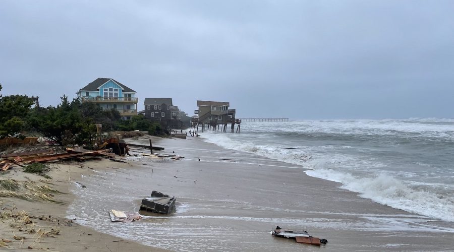 View of the beach south of a collapsed house site in Rodanthe Tuesday, May 10, 2022. Photo: National Park Service