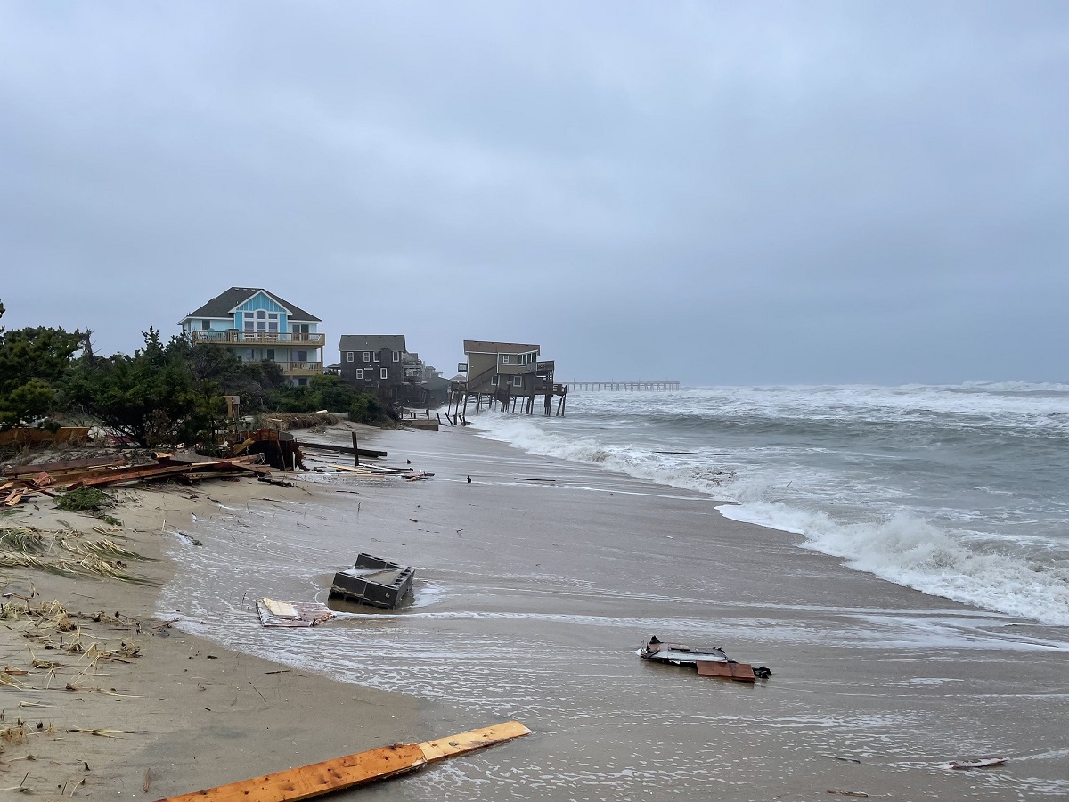 View of the beach south of a collapsed house site in Rodanthe Tuesday, May 10, 2022. Photo: National Park Service