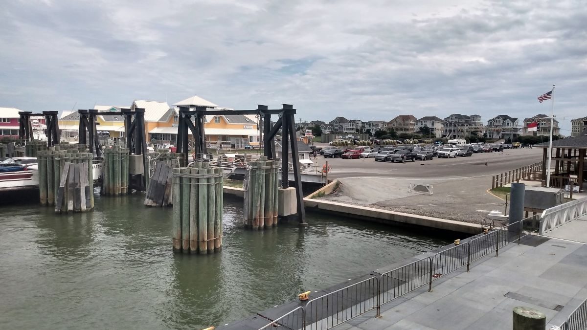 The view of the Hatteras Ferry Terminal from the Ocracoke passenger ferry during the summer of 2020. Photo: Jennifer Allen