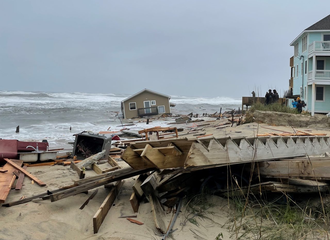 An unoccupied house at 24265 Ocean Drive in Rodanthe collapses in May 2022. Photo: National Park Service