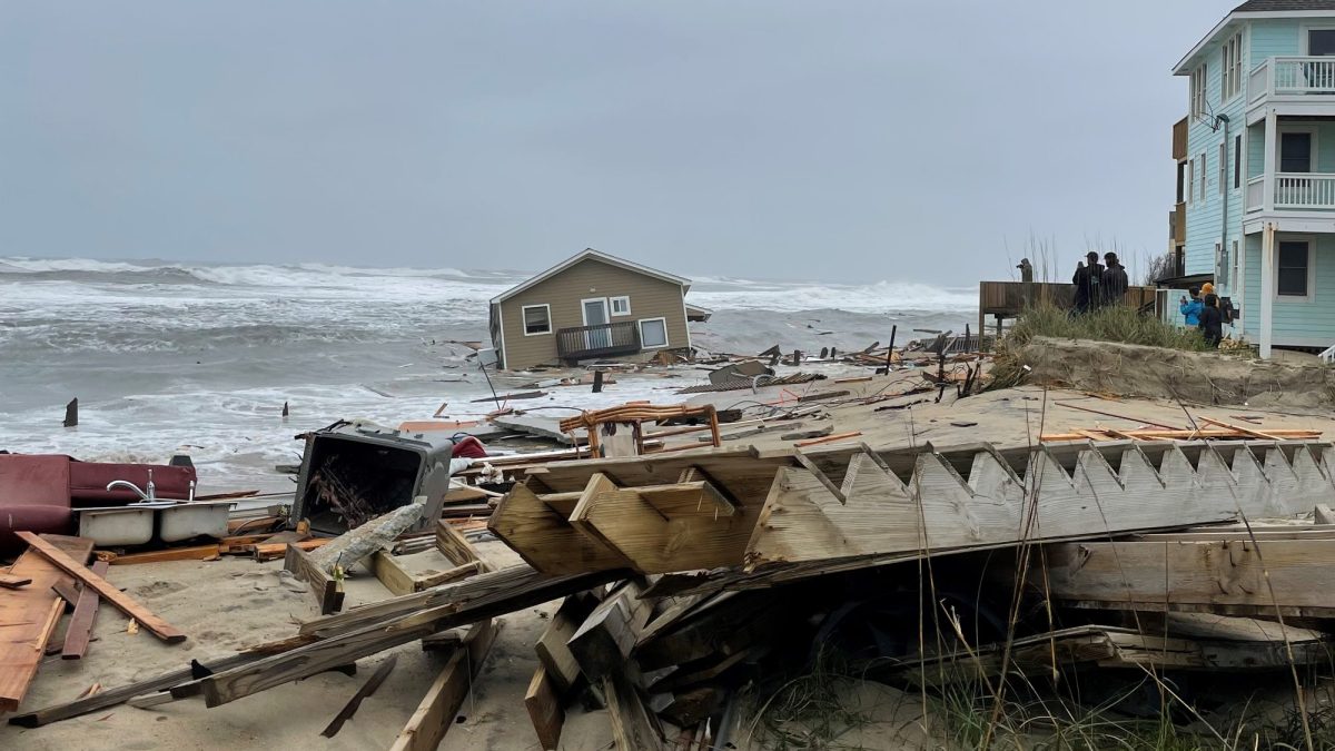 An unoccupied house at 24265 Ocean Drive in Rodanthe collapses in May 2022. Photo: National Park Service