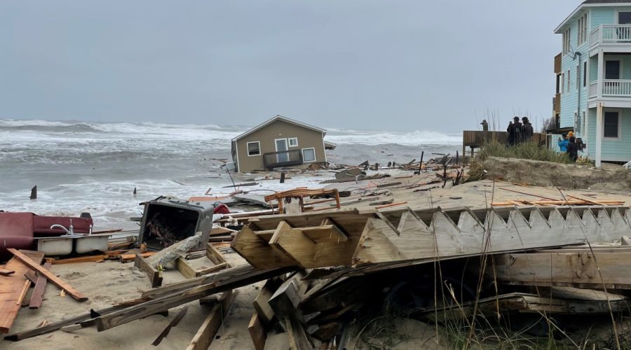 An unoccupied house at 24265 Ocean Drive in Rodanthe collapses in May 2022. Photo: National Park Service