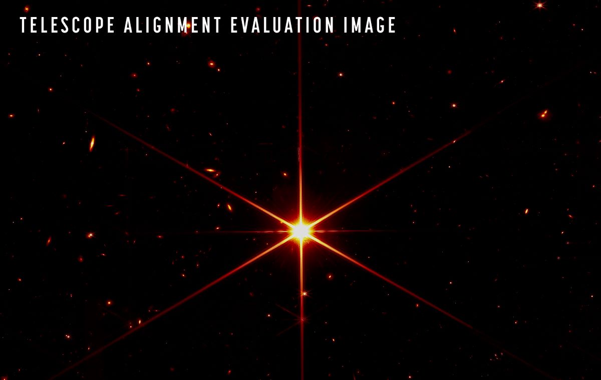 In this image, Webb telescope focused on the bright star at the center for alignment evaluation. This image of the star called 2MASS J17554042+6551277 uses a red filter to optimize visual contrast. Photo: NASA/STScI