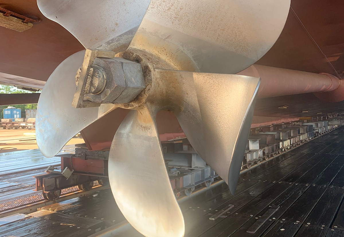 Vessels striking the bottom leads to damage requiring emergency repairs, such as this bent propellor on a state ferry. Photo: Ferry Division