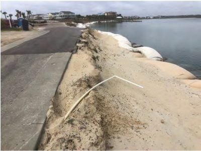 Palm Cove estuarine shoreline and sandbag revetment in Sunset Beach, late March 2022. Photo: DCM