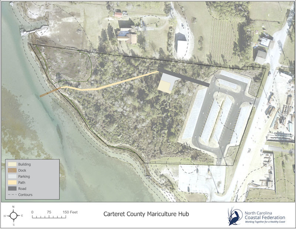 The proposed Straits location would be ideal because of its access to North River, a prime leasing and shellfish-growing area. Image: North Carolina Coastal Federation