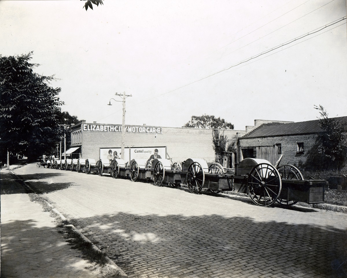 Gordon soybean harvesters line an Elizabeth City Street in this undated photo courtesy of the Museum of the Albemarle