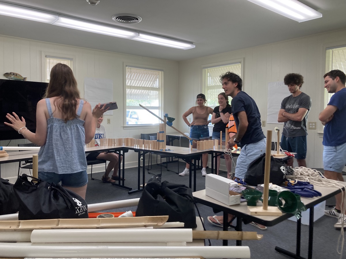 DukeEngage students participate in a hands-on activity in the classroom during a past meeting. Photo: Laura Givens/Duke University