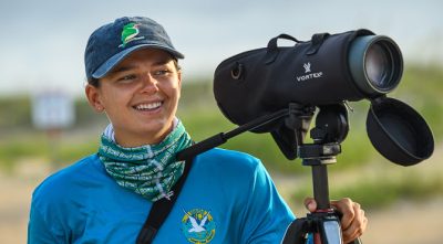 Allie Best studies the habitat quality and availability of the wintering swamp sparrow, a species almost exclusively restricted to brackish marshes along the Atlantic Coast. Photo: Jeff Janowski/UNCW