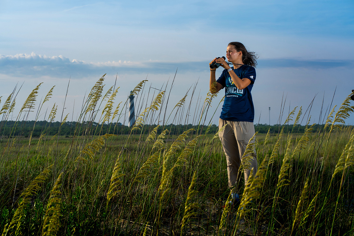 Allie Best, a UNCW master's student, received the North Carolina Sea & Space Grant graduate research fellowship and will study the habitat quality and availability of the wintering swamp sparrow, a species almost exclusively restricted to brackish marshes along the Atlantic coast, which are experiencing sea level rise. Photo: Jeff Janowski/UNCW