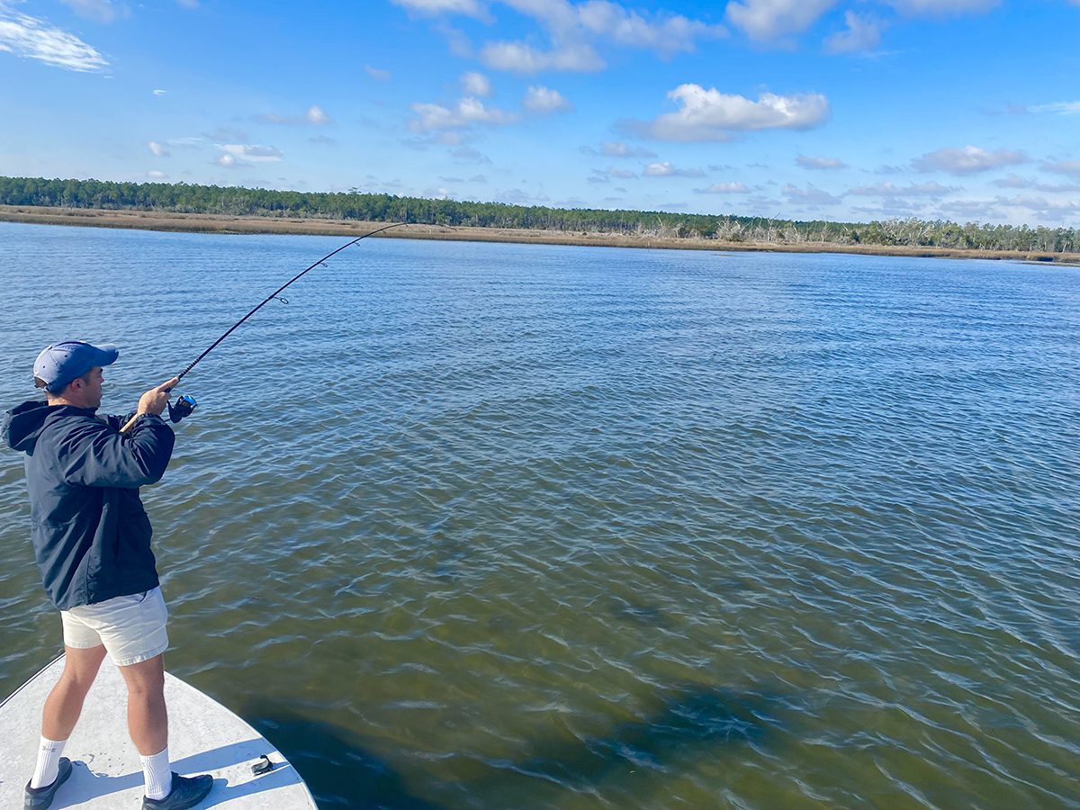 Being able to decipher the signs of feeding red drum enabled Josh Helms of New Bern to get this hookup.