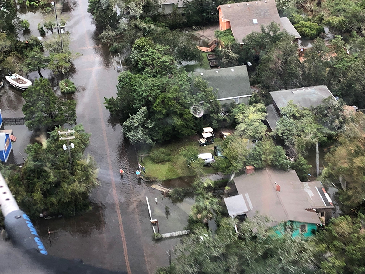 A Coast Guard Air Station Traverse City aircrew flies over Ocracoke Island Sept. 6, 2019, while en route to drop off medical personnel on the island. Photo: U.S. Coast Guard Lt. John Geary