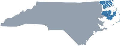 The Albemarle region is marked in dark blue. Image: NCORR