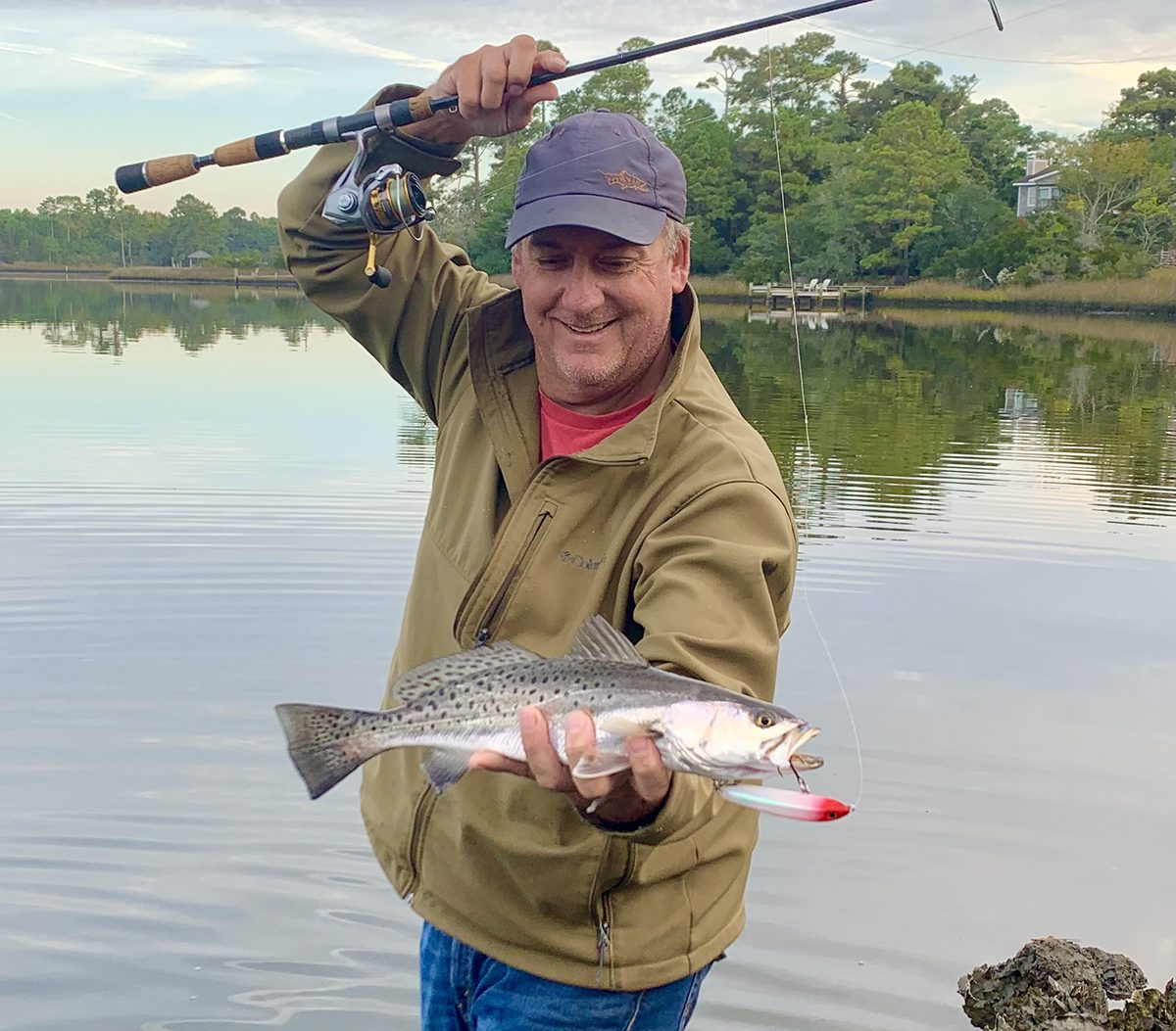 A keeper trout on a topwater lure. Photo: Gordon Churchill
