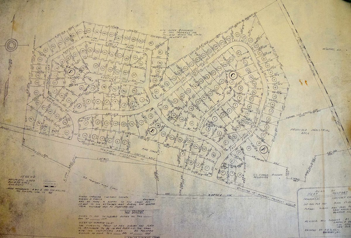 The plat map for the Cherry Point Veterans Mutual Housing Association development in Newport is dated 1951. Source: Hibbs family