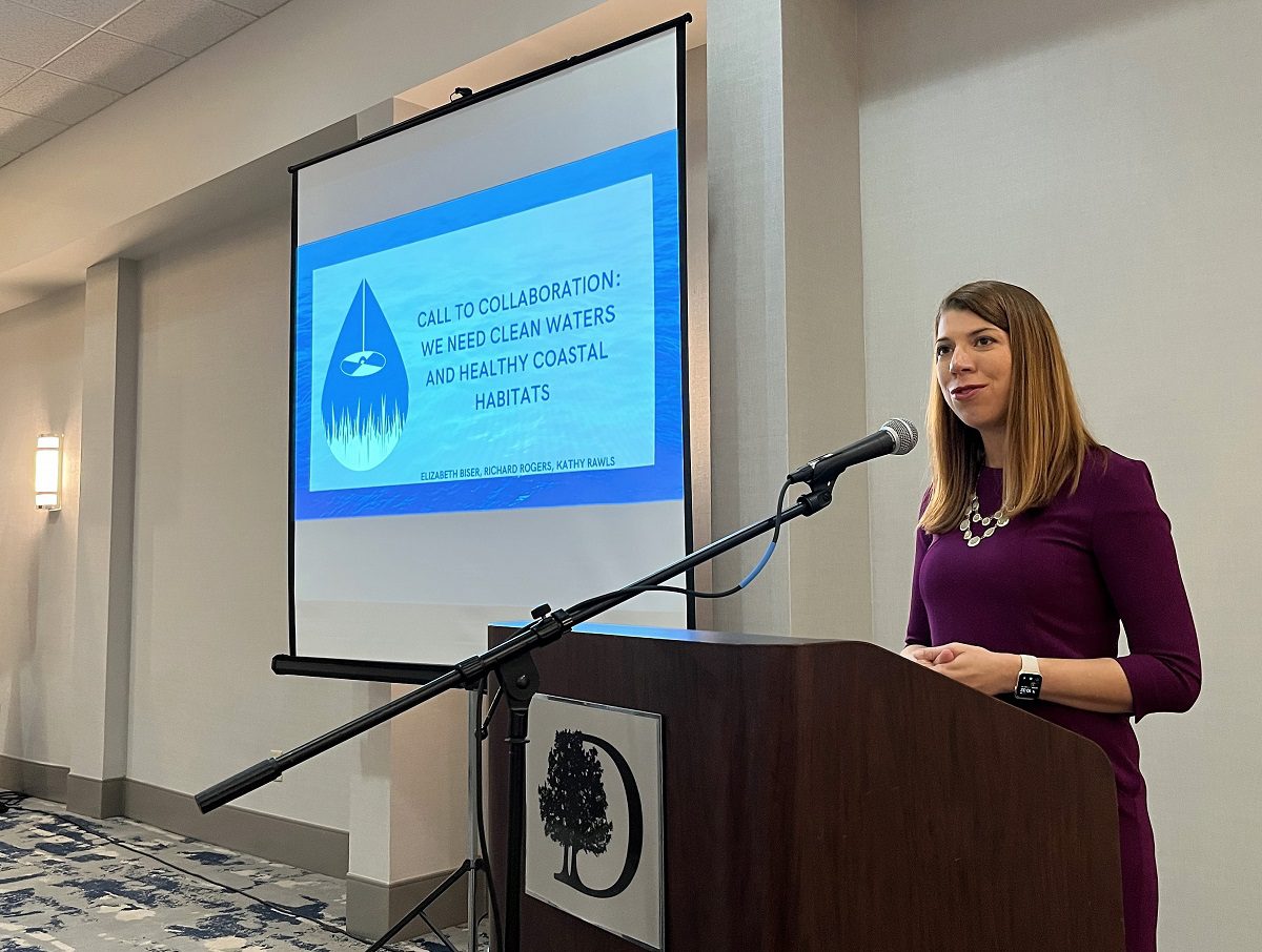 NCDEQ Secretary Elizabeth Biser speaks at the Oct. 19 summit in New Bern. Photo: Coastal Federation