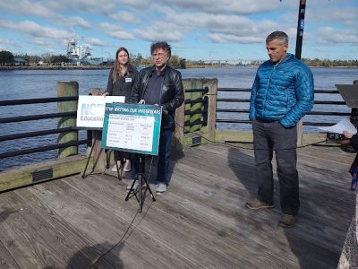 North Carolina Public Interest Research Group Education Fund State Director Katie Craig, left, UNCW professor Larry Cahoon and Cape Fear Riverkeeper Kemp Burdette