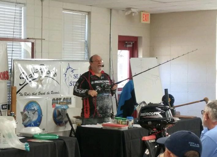 Jerry Dilsaver gives a presentation at a fishing show.  Photo courtesy of Jerry Dilsaver
