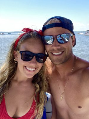 Candace Burns, left, and John Petrigac enjoy time together on the water. Contributed photo.