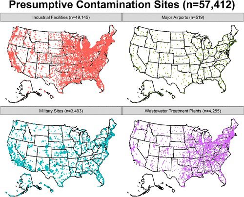 The sites of presumed contamination identified add up to 57,412.  Graphic: PFAS Project Laboratory