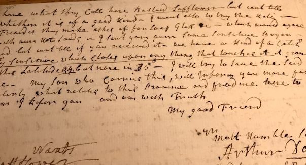 The first known written record of the Venus flytrap. Letter from Gov. Arthur Dobbs in Brunswick Town, N.C., to botanist Peter Collinson in London, April 2, 1759. Peter Collinson Commonplace Book 2, Linnean Society of London