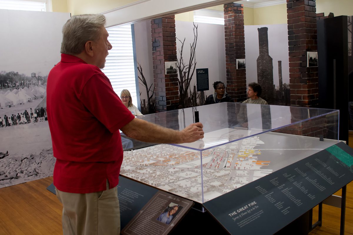 Pat Dunleavy describes the Great Fire of 1922 at the New Bern Firemen's Museum. Photo: Kip Tabb