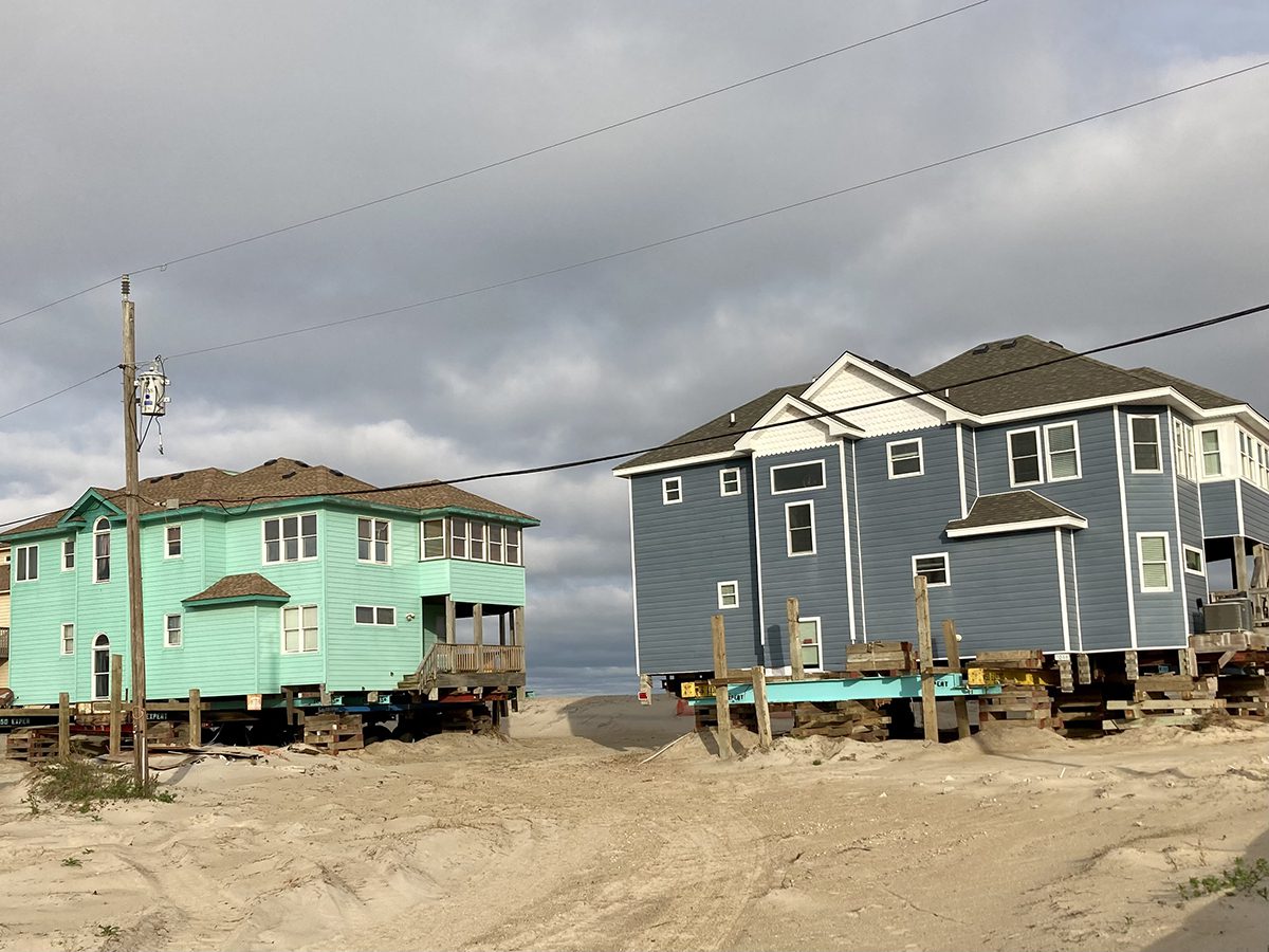 Houses in Rodanthe are shown jacked up Nov. 16 in preparation to be moved. Photo: Catherine Kozak