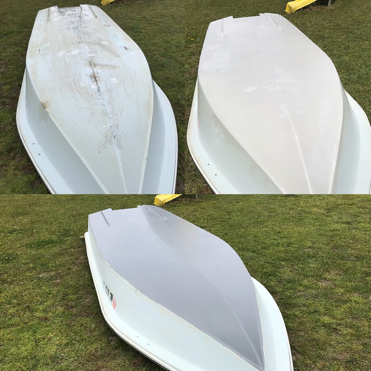 The process of resurfacing the hull of a small skiff. Photo: Gordon Churchill