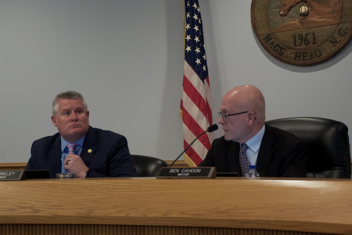 Commissioner Kevin Brinkley and Mayor Ben Cahoon are shown during the meeting Wednesday. Photo: Kip Tabb