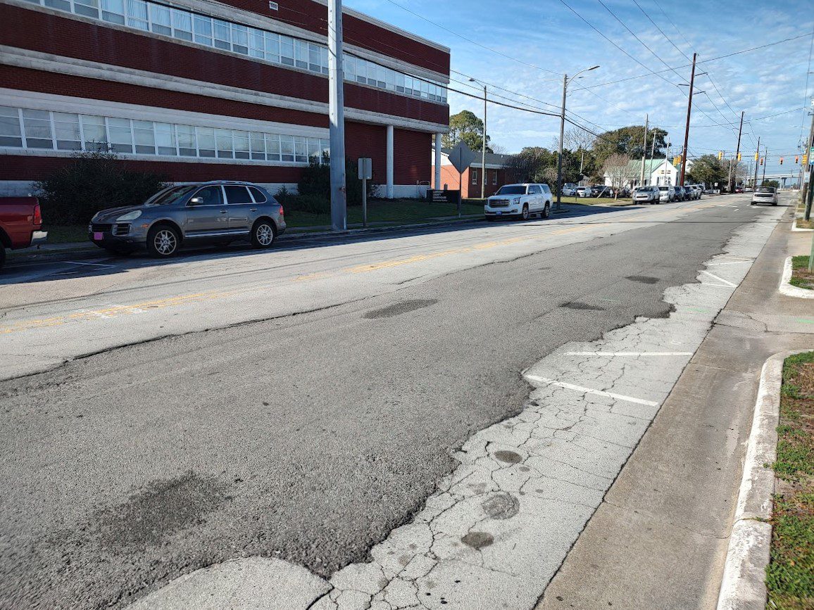 The wear and tear on Cedar Street in Beaufort is visible on a recent sunny day. Photo: Jennifer Allen