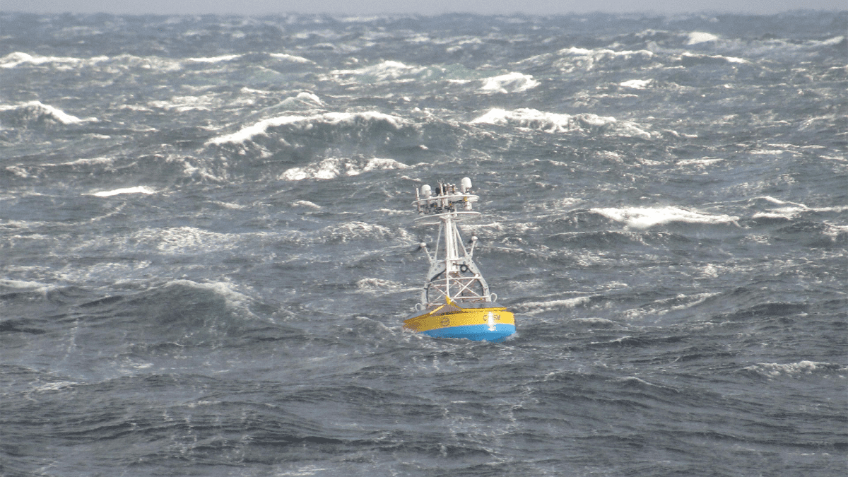 The new location for the Ocean Observatories Initiative Coastal Pioneer Array shown at its first location in New England. The Pioneer Array is to be relocated to the N.C. coast in 2024. Photo: Woods Hole Oceanographic Institution