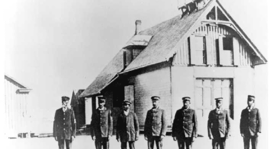 The crew of the Pea Island Life-Saving Station is shown in this 1890 photo.