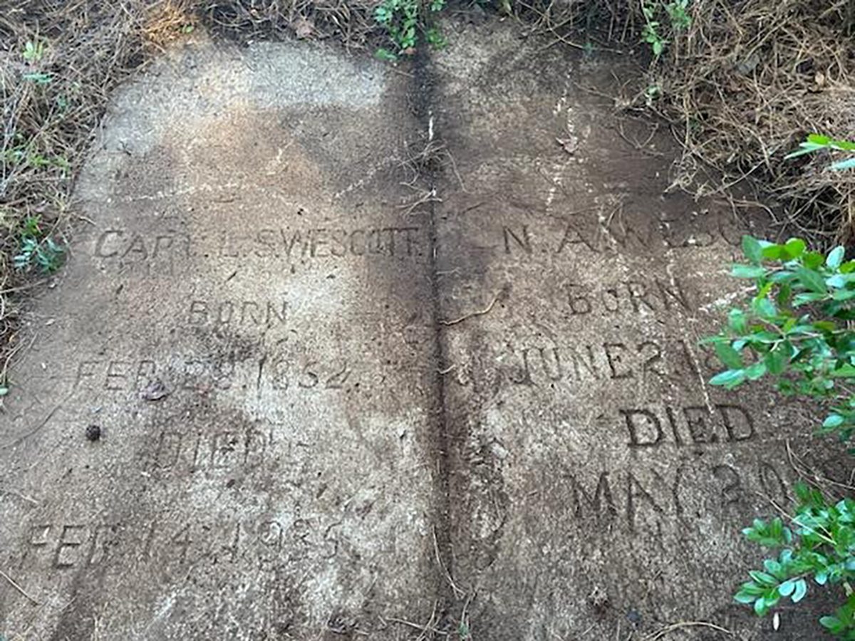 The Wente family of Jarvisburg discovered on their property in November the grave markers for Capt. L.S. Wescott, left, and N.A. Wescott. Photo: Contributed