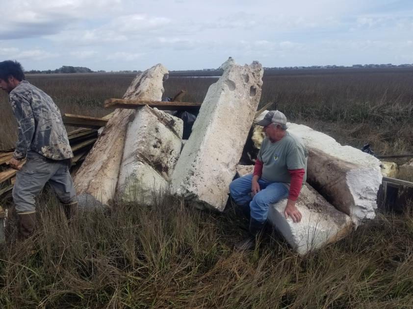 Crews found foam bricks, like these, from damaged residential docks and piers. Photo: North Carolina Coastal Federation