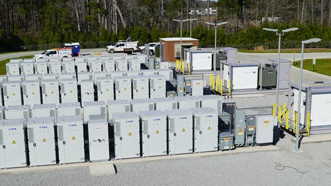 The 11-megawatt battery energy storage system will often operate alongside an existing solar facility on Marine Corps Base Camp Lejeune. Photo: Duke Energy