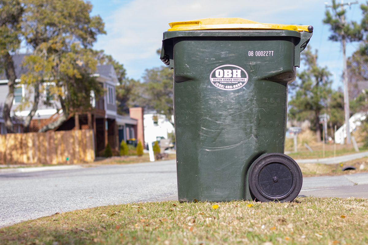 A Bay Disposal & Recycling, formerly Outer Banks Hauling, curbside recycling container awaits pickup in Kill Devil Hills. Photo: Corinne Saunders