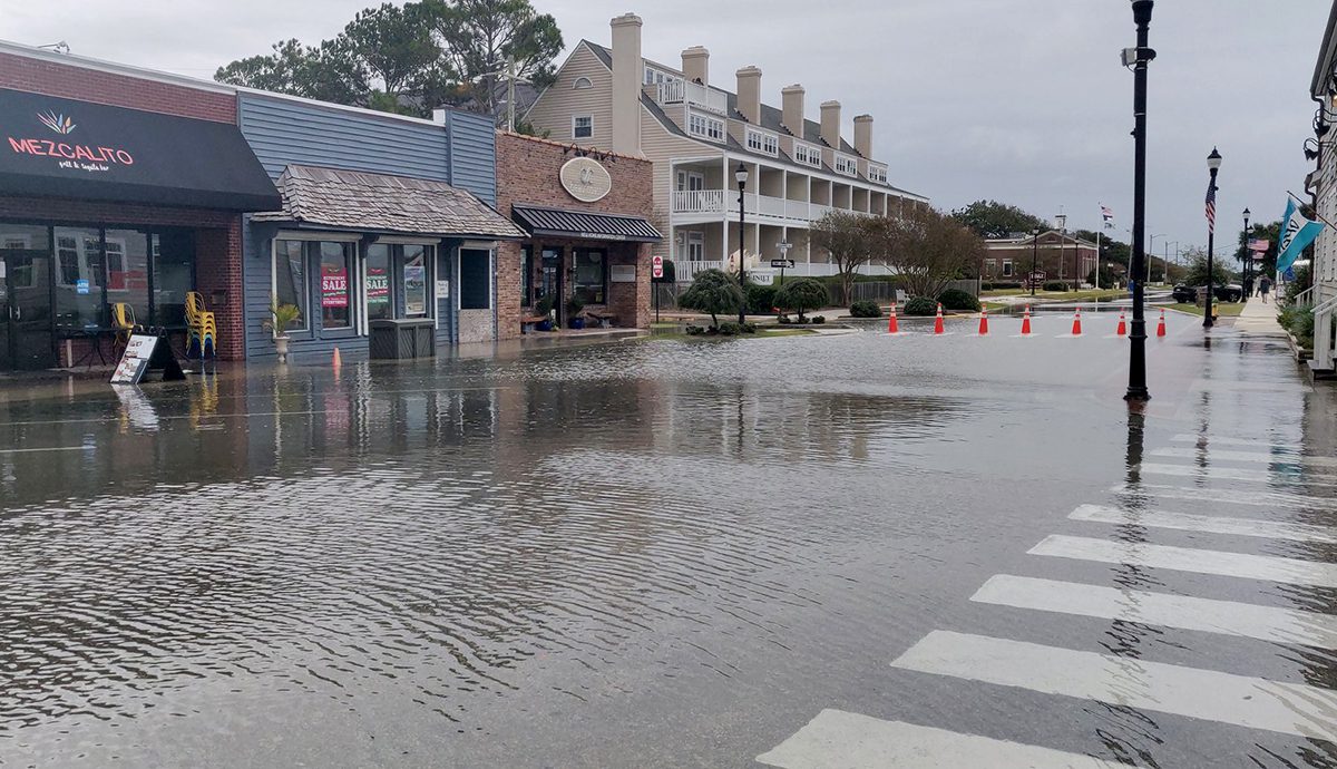 Front Street in Beaufort is inundated Nov. 6, 2021. Photo: Ryan Neve/UNC