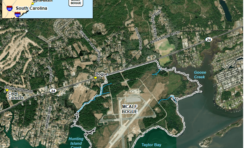 Marine Corps Auxiliary Landing Field Bogue is in Carteret County. Source: USMC