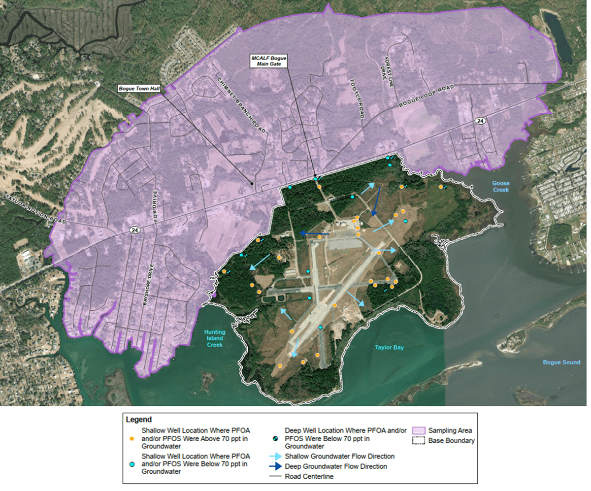 Shown is the sampling area for around Marine Corps Auxiliary Landing Field Bogue. Source: USMC