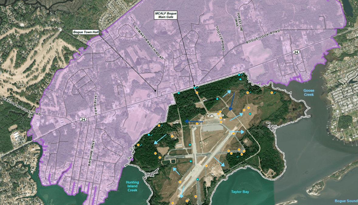 Shown is the sampling area for around Marine Corps Auxiliary Landing Field Bogue. Source: USMC