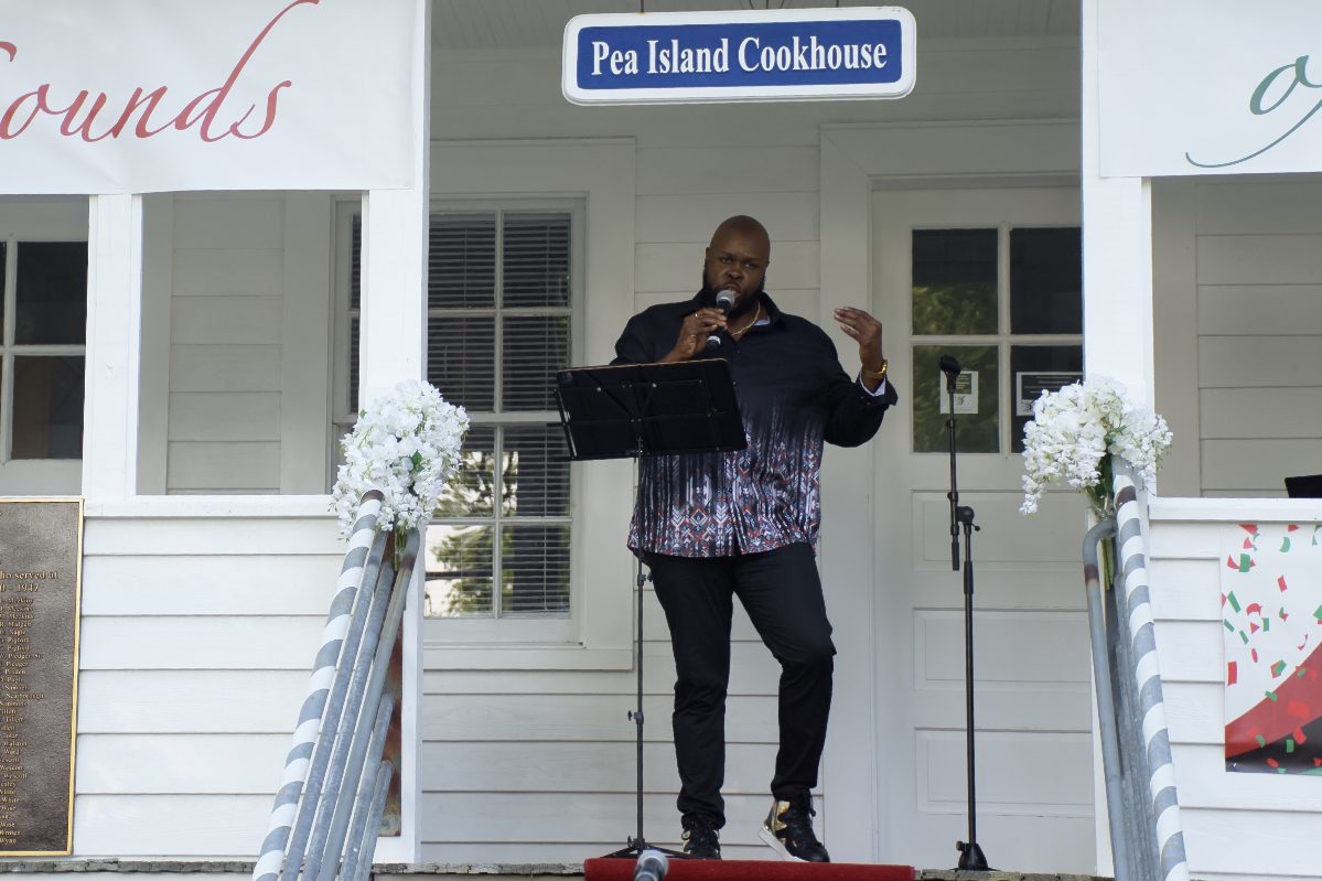 Dare County native Tshombe Selby of the Metropolitan Opera performs Saturday during a Juneteenth celebration at the Pea Island Cookhouse Museum in Manteo. Photo: Kip Tabb