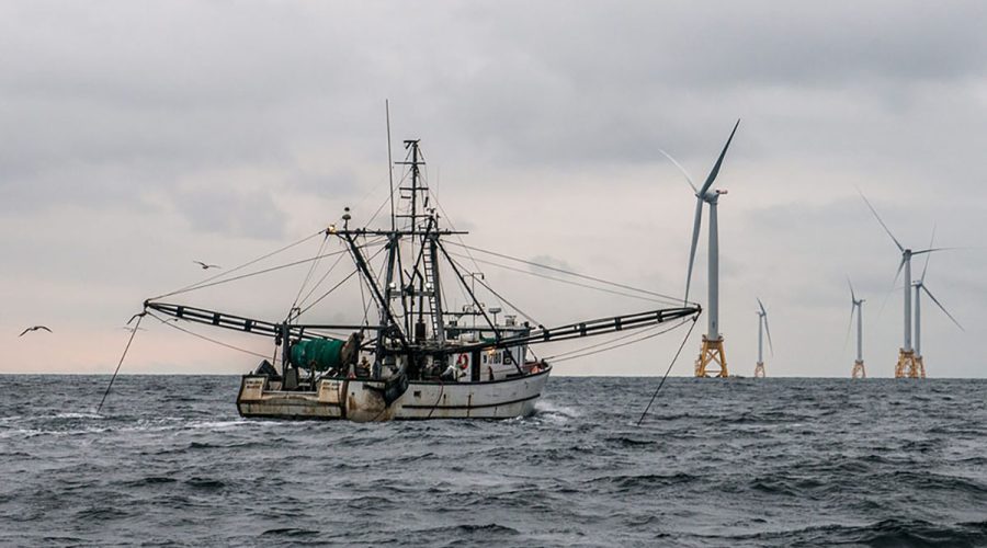 The trawler Virginia Marise from Point Judith, Rhode Island, operates near the Block Island Wind Farm. Photo: Deepwater Wind