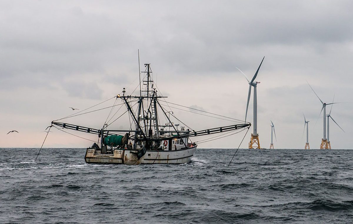 The trawler Virginia Marise from Point Judith, Rhode Island, operates near the Block Island Wind Farm. Photo: Deepwater Wind