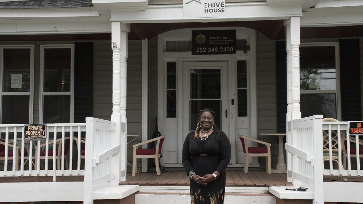 Bertie County Hive House Virtual Learning Center Executive Director Vivian Saunders poses outside the nonprofit's home at 103 Mitchell St. in Lewiston Woodville. Photo: Kip Tabb