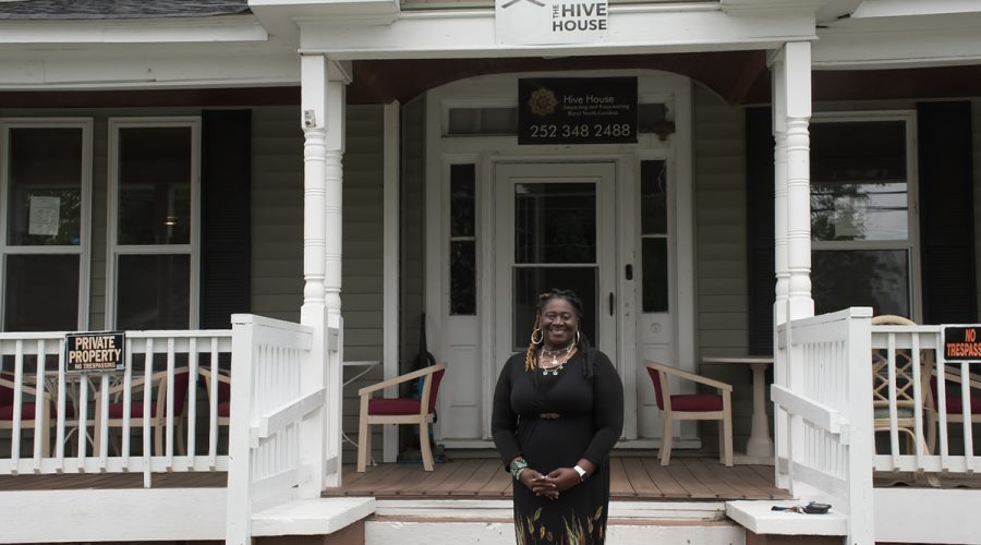 Bertie County Hive House Virtual Learning Center Executive Director Vivian Saunders poses outside the nonprofit's home at 103 Mitchell St. in Lewiston Woodville. Photo: Kip Tabb