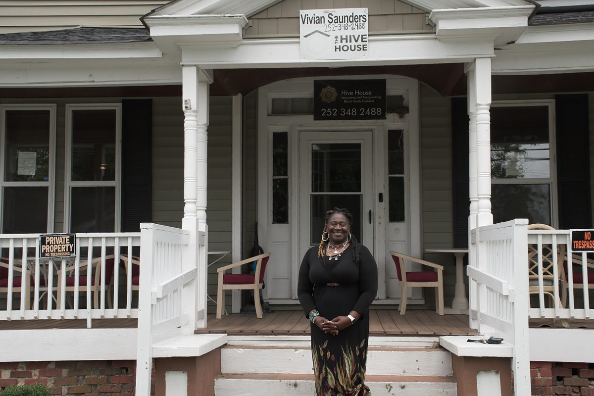 Bertie County Hive House Virtual Learning Center Executive Director Vivian Saunders poses outside the nonprofit's home at 103 Mitchell St. in Lewiston Woodville. Photo: Kip Tabb