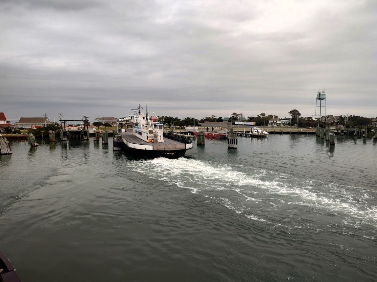 The Ocracoke ferry terminal is shown from the view of a departing ferry during a recent cloudy weekend. Photo: Jennifer Allen