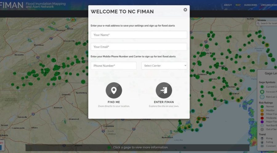 Sign up to receive alerts for rising water levels in your area at FIMAN.nc.gov, shown here in this screenshot.