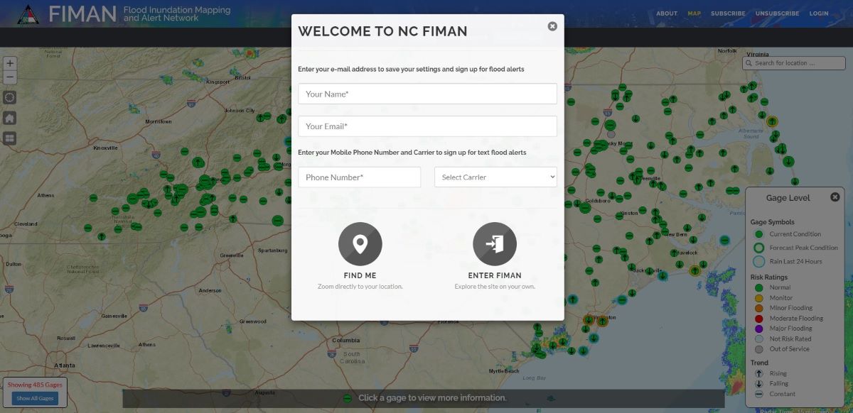 
Sign up to receive alerts for rising water levels in your area at FIMAN.nc.gov, shown here in this screenshot.