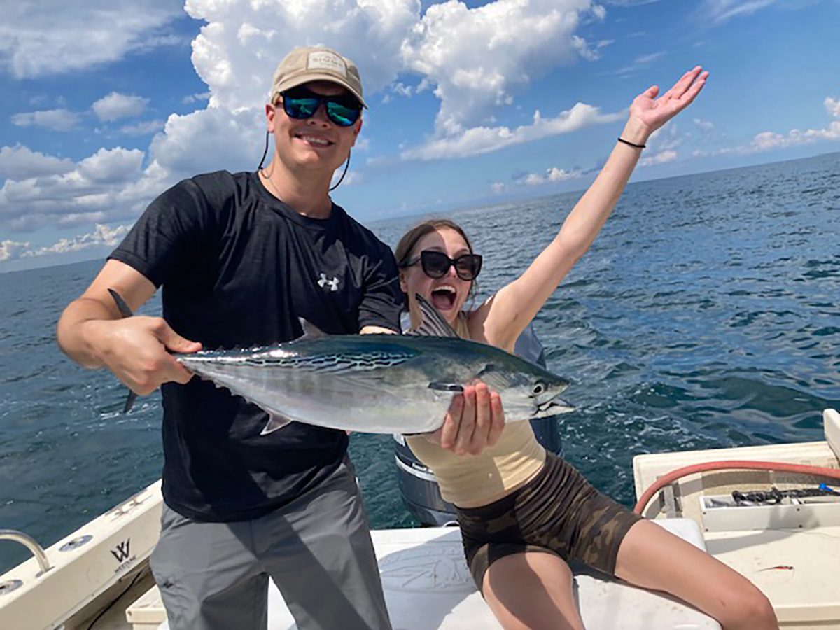 Wyatt and Brinley Irvin pose with a false albacore. Photo: Contributed